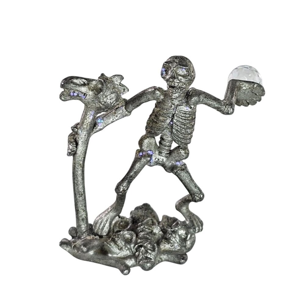 Vintage Spoontiques Pewter Skeleton & Crystal Ball Figurine MR888